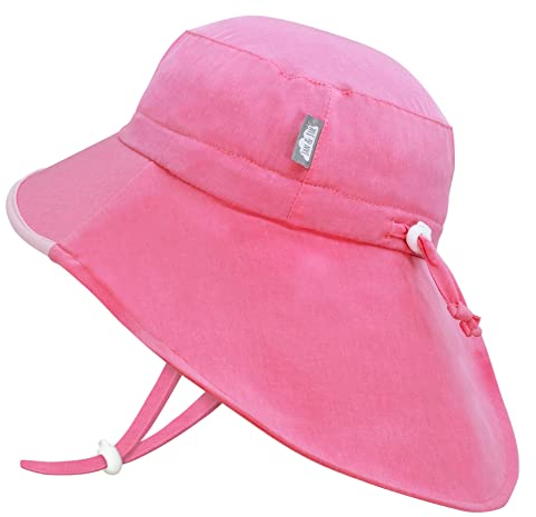 Jan & Jul Verstellbar Nackenschutz Hut für Kleinkinder mit breiter Krempe und UV-Schutz (L: 2-5 Jahre, Rosa Wassermelone)