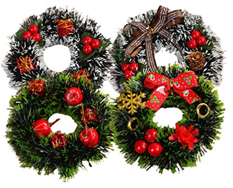 VALICLUD 4 Stück Mini Weihnachtskranz Künstliche Tannenzapfen Rote Beere Kranz Kerzenhalter Ring für Weihnachten Haustür Wand Tischdekoration