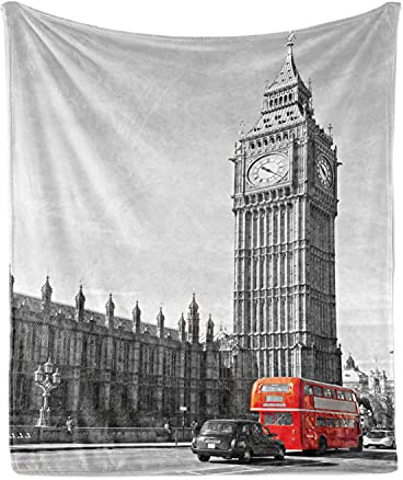 ABAKUHAUS London Weiche Kuscheldecke Sofadecke, Hauptstadt von England Touristen, Gemütlicher Plüsch für den Innen- und Außenbereich, 125 x 175 cm, Pale Grau Vermilion Grau