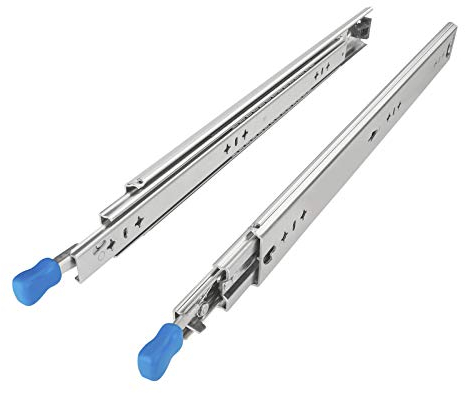 1 Paar SOTECH Schwerlastauszüge KV2-100-H53-L600-LC 600 mm mit Lock-in/out Einrastfunktion mit blauem Hebel Schwerlast-Vollauszug belastbar bis 100 Kg