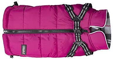CHIARA Winterjacke mit Geschirr Modell MAX Größe XS (Material: 100% Polyester, Hundewinterjacke mit integriertem Fleece-Futter, Step-in, anpassbare Länge, maschinenwaschbar), Farbe: Violett