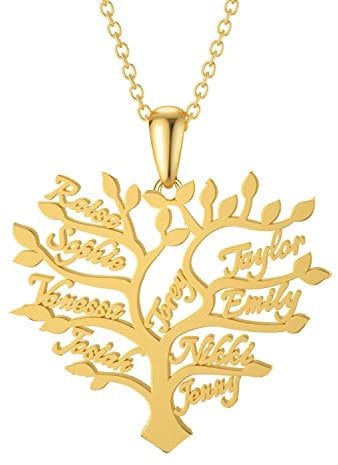 SLIACETE Family Tree Necklace with Names Personalized Name Plate Necklace Custom Tree of Life Pendant Necklace Gift for Women Girls Family Friends