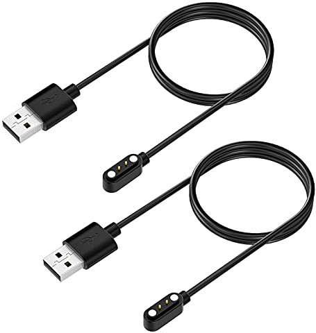 TiMOVO Chargeur Compatible avec YAMAY VeryFitPro SW021/SW01/Willful SW023/SW025/Letsfit ID205L/Letscom ID205S/ID216/Umidigi Uwatch 3/Uwatch GT, 2PCS Câble de Charge USB Montre Magnétique 3,3ft - Noir