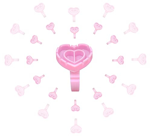 200pcs Smart Kleber Cups Wimpernkleber Halter Kleber Ring Cups Volumen Wimpern Fan Cup Herz Wimpern Einweg Wimpernring Cups für Wimpernverlängerung Nail Art Kleber Halter Pink
