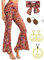 YADODO 70er Jahre Damenhose Hippie Kostüm Damen Disco Hosen Set Hippie kleidung Damen Mädchen FaschingSkostüme 60er 70er Jahre Halloween Outfit Retro Schlaghose Boho Schlaghose für Karneval (XXL)