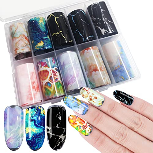 LICHENGTAI Transferfolie Nägel Marble 10 Rollen Nagel Folie Transfer Aufkleber Glitter Nail Art Aufkleber Tipps Wraps Nailart Folie Transfer Nail Art Fittings Nagel Sticker Nagelfolien DIY Set