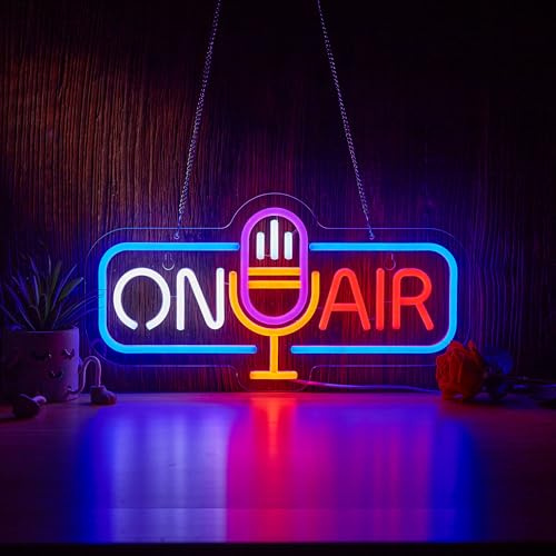 Panneau néon pour décoration murale « Live On Air » - Fait à la main - Avec interrupteur à intensité variable - Pour décoration murale - Pour bar, maison, chambre à coucher, grotte d'homme, bureau
