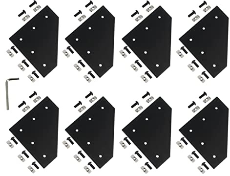 Zeberoxyz 8PCS/Kit Black L Shape Corner Bracket Plate with Screws and T-Nuts, 5-Hole 90 Degree Joint Board Plate for 4040 Series Aluminum Profile 3D Printer Frame (4040 Series Black-L with Nut)