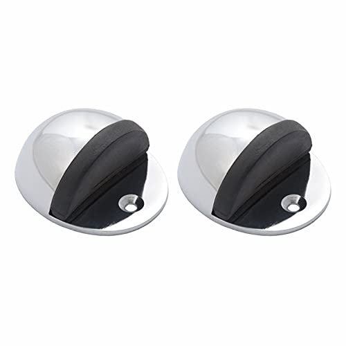 SUL Brass Oval Floor Mounted Door Stops, Half Moon Floor Door Stopper with Rubber Bumper, Wall Protector Chrome Polished Doorstop with Screws for Hard Floor Glass Door to Protect Walls and Doors (2pk)