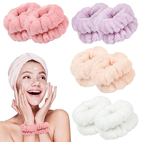 Wrist Bands for Face Washing, 8Pcs Microfibre Skincare Wristbands Wrist Wash Cuffs for Washing Face Sport Absorbent Sweatbands Wrist Towels, Keep Liquid from Spilling Down Arms