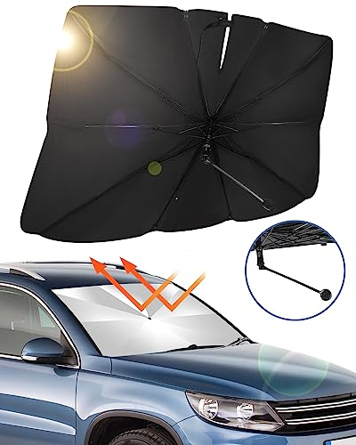 GEEKEO Auto Sonnenschirm Frontscheibe 360°Drehbar Faltbar Sonnenschutz für Frontscheiben mit UV-Schutz Wärmeisolierung, Auto Sonnenschirm Frontscheibe für Meisten Autos SUV/MVP/LKWs - L (140×78cm)