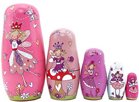 SNRISE 5 pièces/Ensemble Tilleul Russe Matryoshka poupées Rose Ange poupées gigognes Cadeau Russe Traditionnel caractéristique Style Ethnique poupées Unisexe
