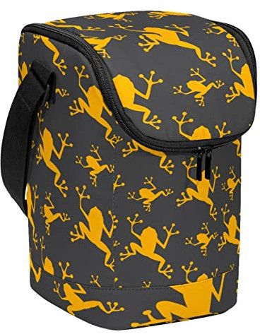 MUOOUM Lonchera reutilizable con diseño de silueta de rana dorada, lonchera vertical grande con correa ajustable para el hombro