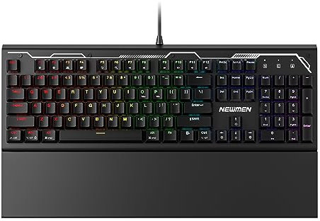Newmen GM101 Mechanical Gaming Keyboard,RGB Backlit Wired Keyboard with Wrist Rest,Anti-Ghosting Aluminum Mechanical Keyboard for PC Mac(Blue Switches)