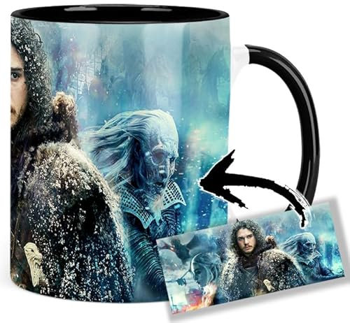 MasTazas Game Of Thrones Jon Snow Kit Harington Tasse Ceramique Intérieure et Poignée Noire Mug