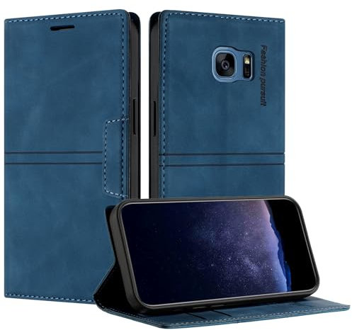 TOUCASA Handyhülle für Samsung Galaxy S7, PU Leder Brieftasche Flip Stoßfest Hülle, mit [Kartenfächer] [Magnetverschluss] [Ständer] Kompatibel mit Samsung S7 (Blau)