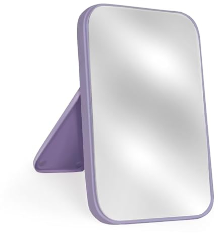 Yatnks Kosmetikspiegel, 20,3 cm, einfacher tragbarer Reisespiegel mit Ständer, stehend und an der Wand, doppelte Verwendung, Violett