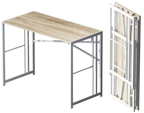 Lutown-Teen Escritorio Plegable para Ordenador de 103 cm, Escritorio de Camping, no Requiere Montaje, Mesa de Oficina en casa, Color Beige