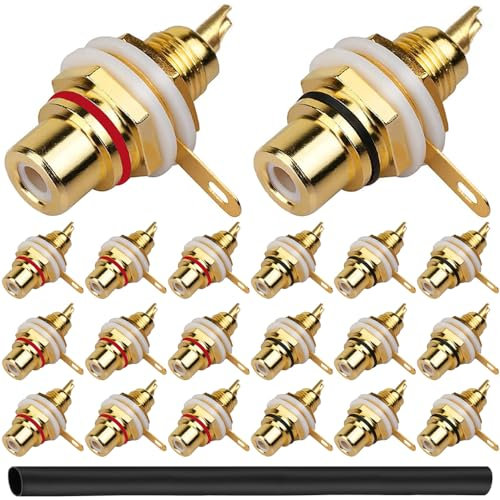 Xiatiaosann RCA Female Socket Connector Chassis Panel Mount Adapter, Gold Plated RCA Audio Terminal Jack for Amplifier, TV, DVD, Computer, Speaker, with 1M Heat Tube (20 Pack)