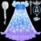 vamei Leuchtend Elsa Kostüm Mädchen LED Elsa Kleid Prinzessin Kleid Mädchen mit Elsa Perücke Krone Handschuhe Zauberstab für Geburtstag Karneval Halloween Verkleidung (100 cm (2-3 Jahre))
