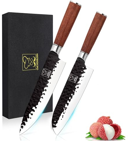 ChefHoablorn Set di blocchi coltelli Universal Round Knife Set di coltelli da cucina 2 pezzi in acciaio inossidabile ad alto tenore di carbonio con lama ultra affilata