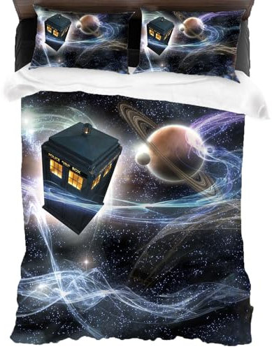 XYOK Tardis Bettwäsche + 2 Kissenbezug Kinder Bettbezug für Filmfans,Dr Who Muster Teenager-Bettwäsche Set,Steppdeckenbezug (Tardis, Single 135x200)