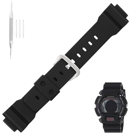 Topuly XXmm Ersatz-Uhrenarmband aus Kunstharz für Casio G-shock DW-9051 DW-9052 DW-004C, Armband für Damen und Herren (schwarz)