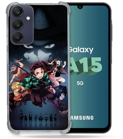 Cokitec Verstärkte Schutzhülle für Samsung Galaxy A15 4G / 5G, Manga, Demon Slayer, Schwarz