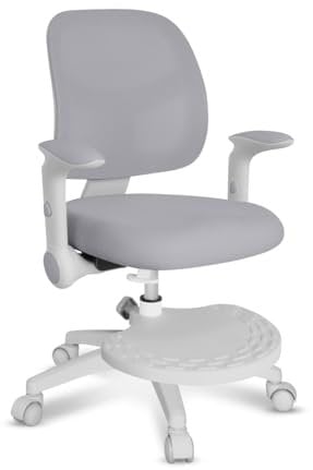 MARK ADLER Junior 5.0 Grey | Kinder Schreibtischstuhl Ergonomischer Bürostuhl Kinderdrehstuhl Jugendstuhl | Fußablage | Sitztiefe einstellen | Verstellbare Armlehnen | Höhenverstellbar | Grau