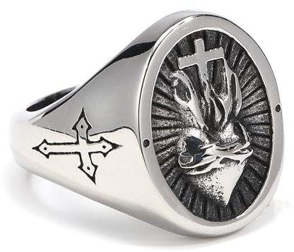 Vintage Christian Edelstahl Kreuz Herz Ring für Männer Punk Hip Hop Unikat Christian Jesus Ring Schmuck Geschenk