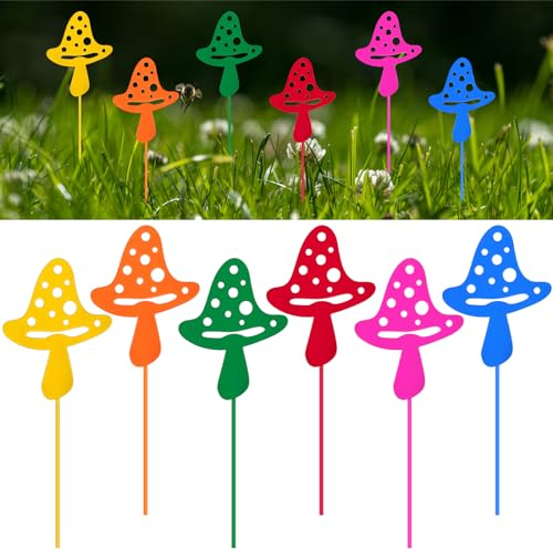 Blulu 6 Stück Metall Gartenstecker Set Pilz Gartendeko Bunte Gartenpilze Dekoration Pilzform Garten Stecker Topfpflanze Ornament für Draußen Rasen Balkon Terrassen Garten Haustür Blumentopf