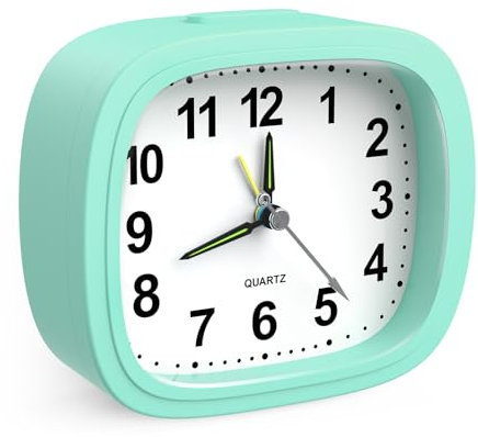 Ankilo Analog Wecker Klein - Mini Uhr Leise Ohne Ticken Mit Schlummerfunktion, Nachtlicht, Batteriebetrieben Tragbar für Schlafzimmer, Wohnbereich, Büro, Reisen - Grün
