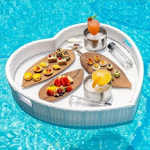 Schwimmendes Tablett für Schwimmbad, Wasseroberfläche, schwimmender Getränkehalter, multifunktionales Frühstückstablett auf dem Wasser, Wasserspiel, Obstnahrung, Teller, Aprikose (Farbe: Weiß)