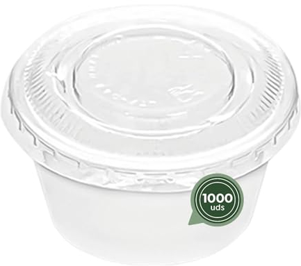 Horeca Collection MAXI PRODUCTS - 1000 Salseras Blancas con Tapa Transparente - Botes de Plástico Reutilizables con Tapa para Salsas - Tarrinas Blancas 30 cc - Envases para Salsas - EXTRA RESISTENTES