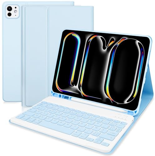 TENGWUDZ Keyboard for iPad Pro 11 M4 2024, French AZERTY Keyboard Case for iPad Pro 11-inch, Keyboard for iPad Pro 11 M4 A2837, A3006, A2836, Removable Wireless Bluetooth Keyboard (Blue)