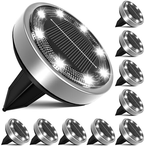 nipify Luces Solares LED Exterior Jardin Suelo, 10 Piezas Luz Solar Piscina, IP65 Impermeable Lampara Solares para Césped, Patio, Camino, Escalón, Blanco frío