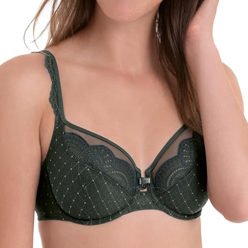 Rosa Faia – Selma BH Damen mit Bügel, gestaffelten Trägern & Zierstein – Eleganter Bügel-BH mit dreigeteilten Cups, Spitze & Powertüll Verstärkung - Spitzen BH Körbchengröße B-E 70-105 - Jungle