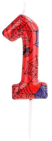 Spinnen Geburtstagskerze, Rot Blau Spinnenkerze Zahlenkerze Spinnennetz Kerzen Spinnen Geburtstagsdeko für Jungen Mädchen Geburtstagstorte Partyzubehör (1)