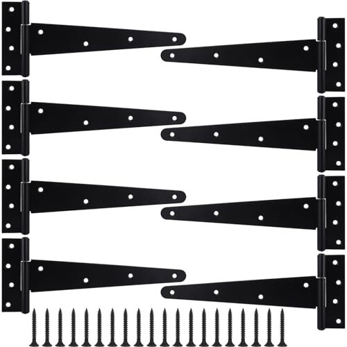 AHAQU 8PCS T Hinges, 250mm/10 Inch Black Garden Gate Hinges With Screws, Heavy Duty for Wooden Gates, Shed Door, Barn Door, Fence