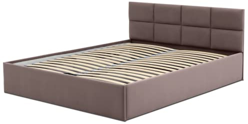 Mebligo - Polsterbett 180x200 mit Bettkasten, Bettgestell, Doppelbett mit Lattenrost, Schlafzimmer Bett mit Kopfteil, Stauraumbett Monos, Bett Ohne Matratze - Braun (Trinity 06)