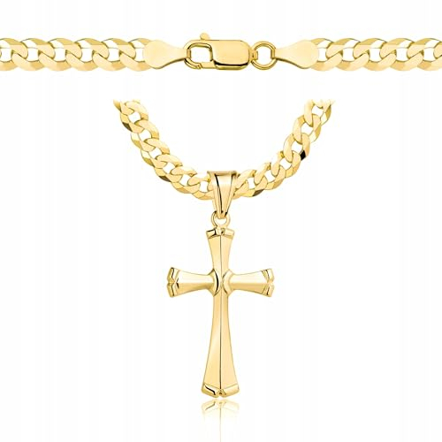 AMAR PRAGNA goldkette herren mit kreuz 585, Kette Herren 925/585 - kreuz kette herren gold 585 massiv - 5 mm, Kreuz Kette 70 cm - Goldkette Kreuzkette - Halskette Herren Panzerung