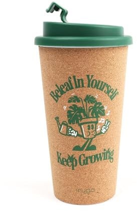 Myga Reusable Coffee Cup - 450ml Leakproof Double Walled Insulated Travel Mug with Lid - Large BPA-Free Eco-Friendly Cork Thermal Cup for Hot & Cold Drinks - Beleaf