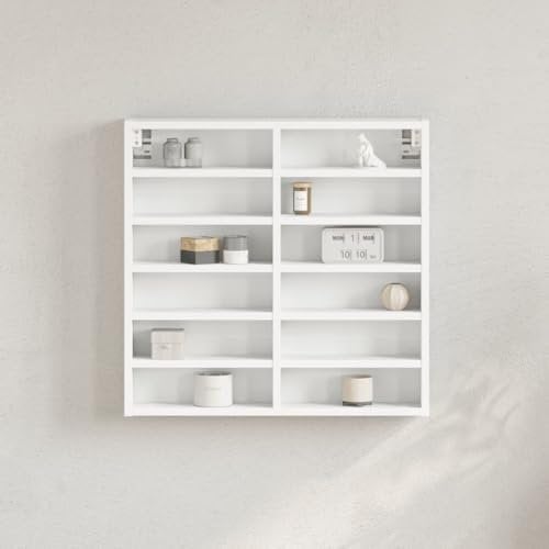 Homgoday Vitrinenschrank Hängevitrine Wandregal Holzvitrine Wandvitrine Hängeregal Vitrine Schrank Schaukasten für Wohnzimmer, Schlafzimmer Weiß 60x8,5x58 cm Holzwerkstoff