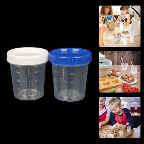 Juego de diez vasos de plástico graduados (cada uno con capacidad de 120 ml) con tapas (1)