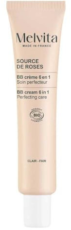 Melvita - BB Crème Claire Hydratante et Protectrice - Source de Roses - Fini Naturel et Lumineux - Texture Légère, Camoufle les Imperfections - Format 40 ml