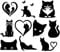 11 Cat Feline Pet Silhouette Cute Stickers - Waterproof Decals - Scrapbooking, Cars, Water Bottles, Laptops, Fun Gifts (Black, Extra Small Pack (5cm/2))