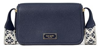 kate spade new york LIV Umhängetasche aus genarbtem Leder, kleine Klappe, mit gewebtem Riemen, Pariser Marineblau, Pariser Marineblau