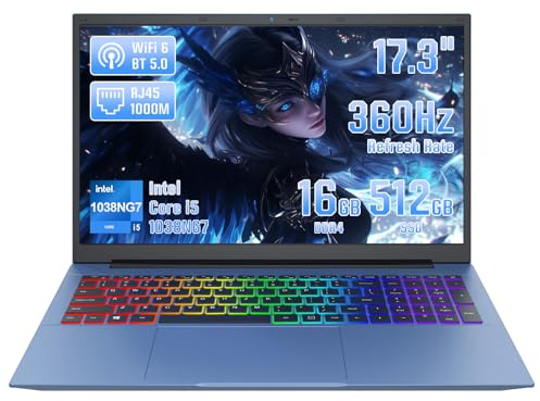 LONGEVINCE 17.3 Inch Laptop Windows 11, Core i5-1038NG7,16GB RAM 512GB SSD,FHD IPS Big Screen,Fingerprint Unlock, Wi-Fi 6, Backlit Keyboard & Numeric Keypad, Business & Student, Blue
