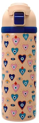 Mayim Capsule – 24oz Vacuum Insulated Water Bottle with Locking Lid & Carry Handle | Stainless Steel Travel Tumbler for Iced Coffee & Water | BPA-Free, Leakproof (Blush- Evil Eye Hearts)