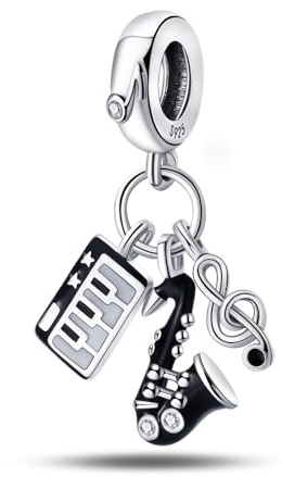 Punk Saxophon und Gitarre dreiteiliges Set Charme, Charme für Armband, kompatibel mit Pandora Armband Halskette